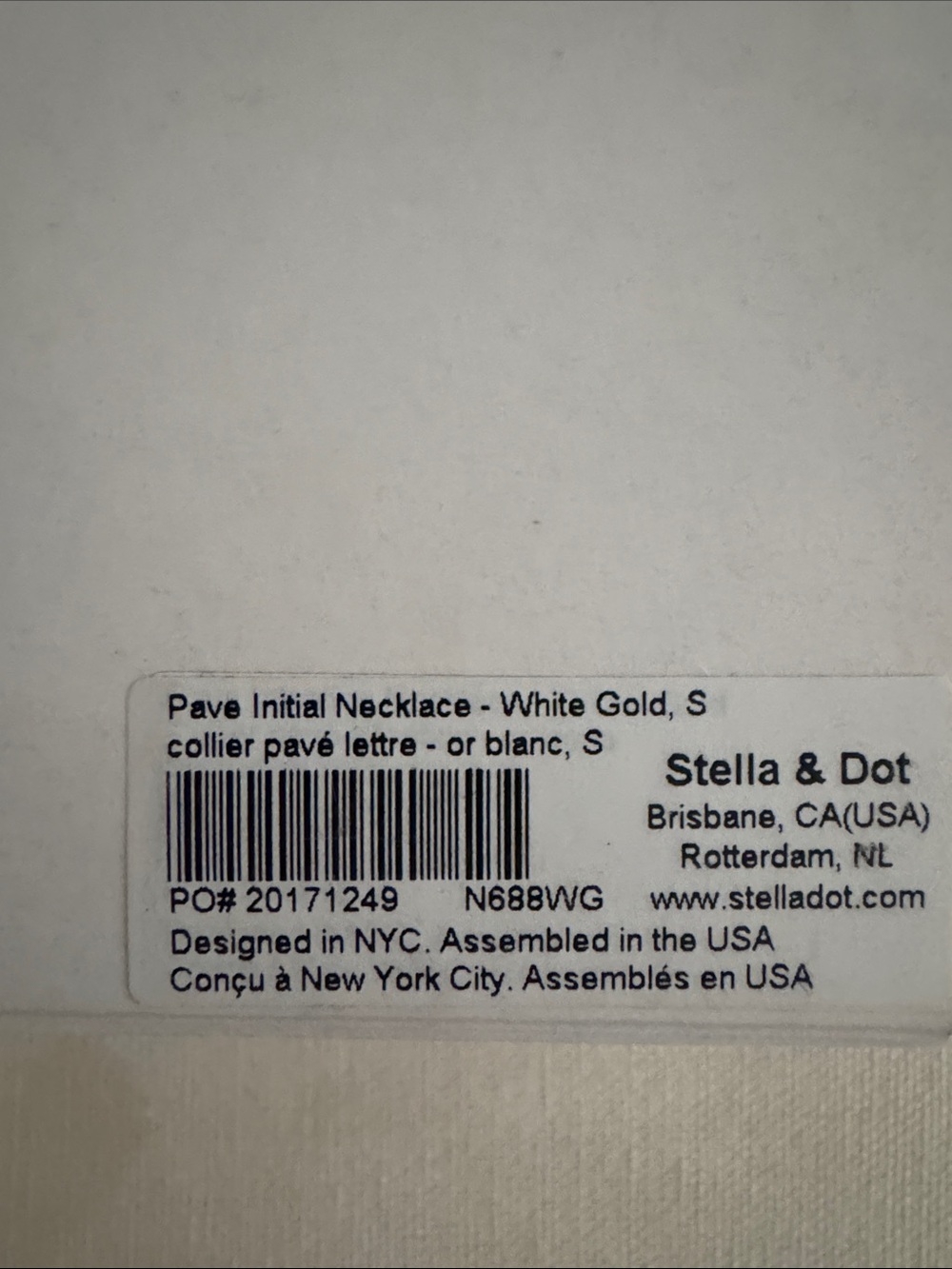 Stella & Dot White Gold Pavé Initial Necklace - S